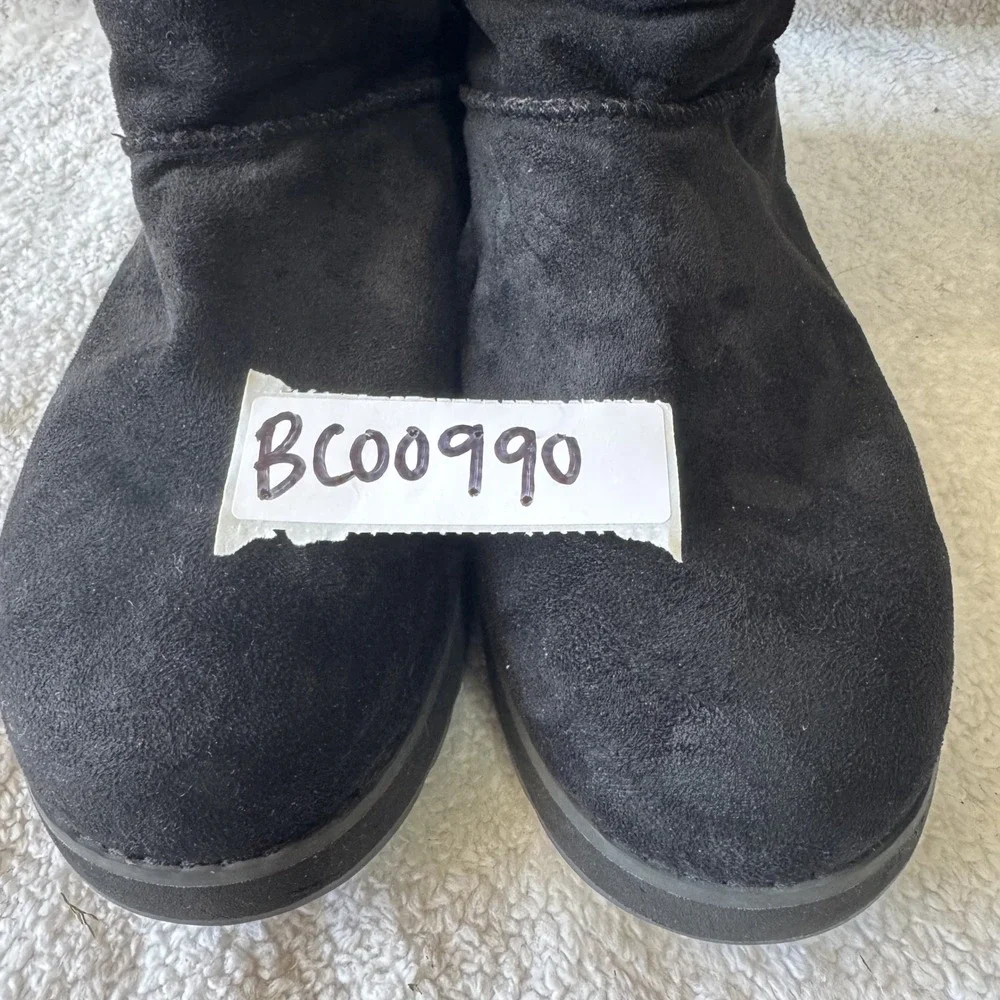 Skechers Womens Keepsakes Snow Boots 10 Black Faux Fur Button Trim SN 44938